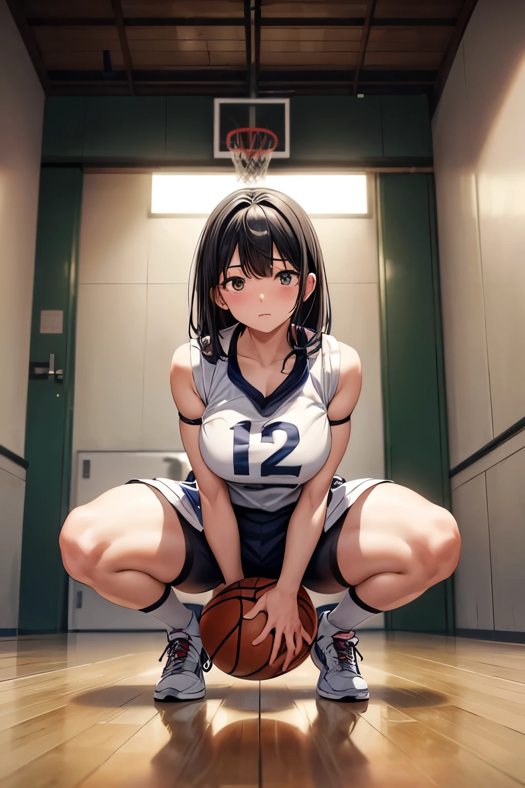Completely naked,You can see naked,surprised,angry,locker room,pubic hair,black hair,basketball club