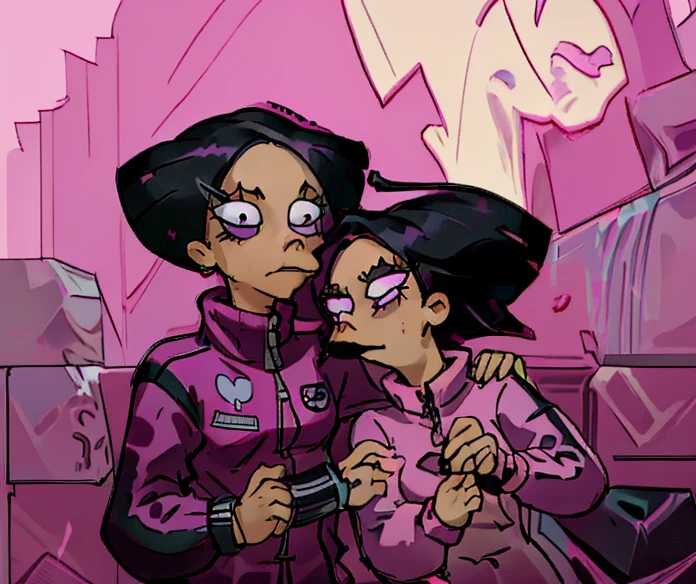 Amy and Black Cherry Lemonade Cookie, black hair, Dark Pink Hair, Pink Tracksuit, Surrealism, UHD, 16k