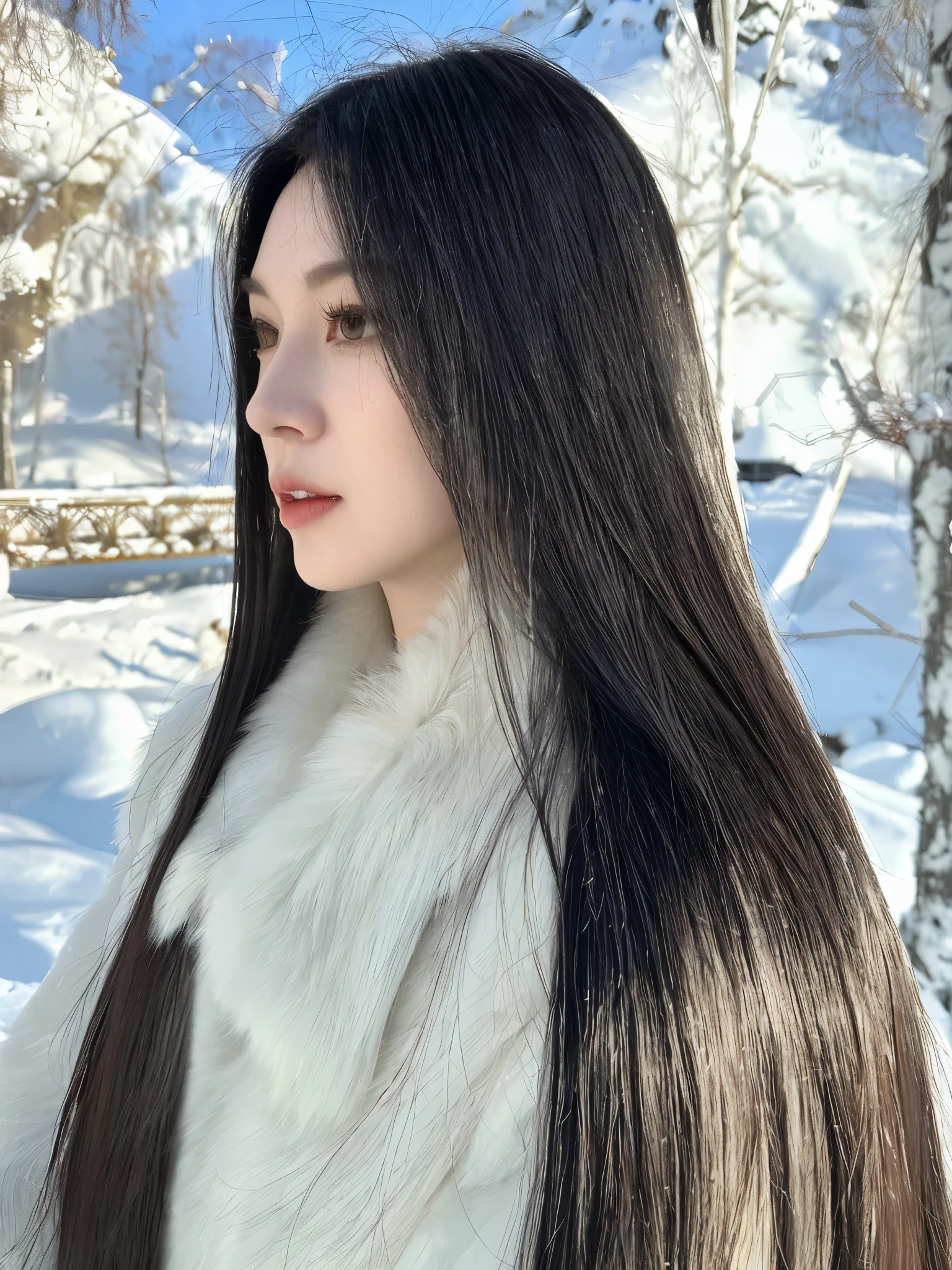 arafed woman with long hair standing in the snow, very long snow colored hair, with white long hair, asian girl with long hair, with long hair, with long white hair, white long straight hair, with long black hair, with long dark hair, pale snow white skin, white long hair, the woman has long dark hair, female with long black hair