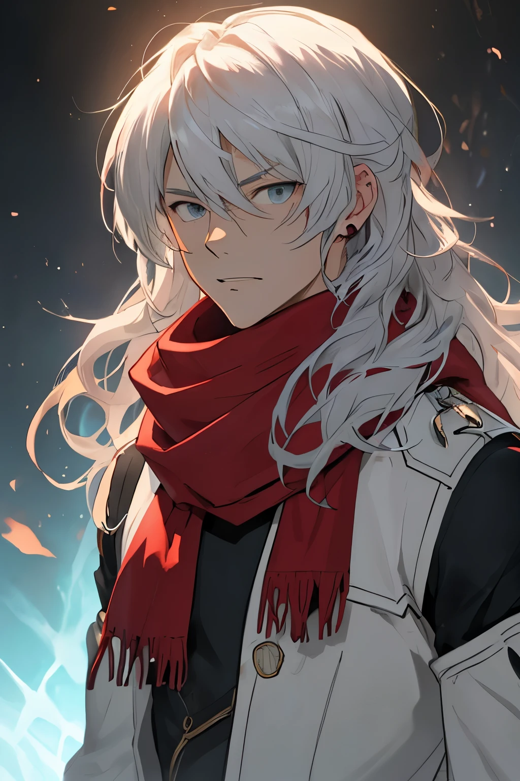 A captivating close-up of the character from Kiseki Rebirth: Light by Falcom's Kiseki series - S2.
(Masterpiece:1.2, 4k, 8K, high resolution)
Focused on the character's expressive face,
Their emotion-filled eyes reflect the intricate details,
A lock of long, wavy hair frames the visage,
A red scarf draped around the neck, adding a touch of sophistication,
A determined jawline and a resigned expression.
Characteristic piercing ears and sleek attire,
Nuanced wrinkles around the mouth conveying depth,
The soft glow of the