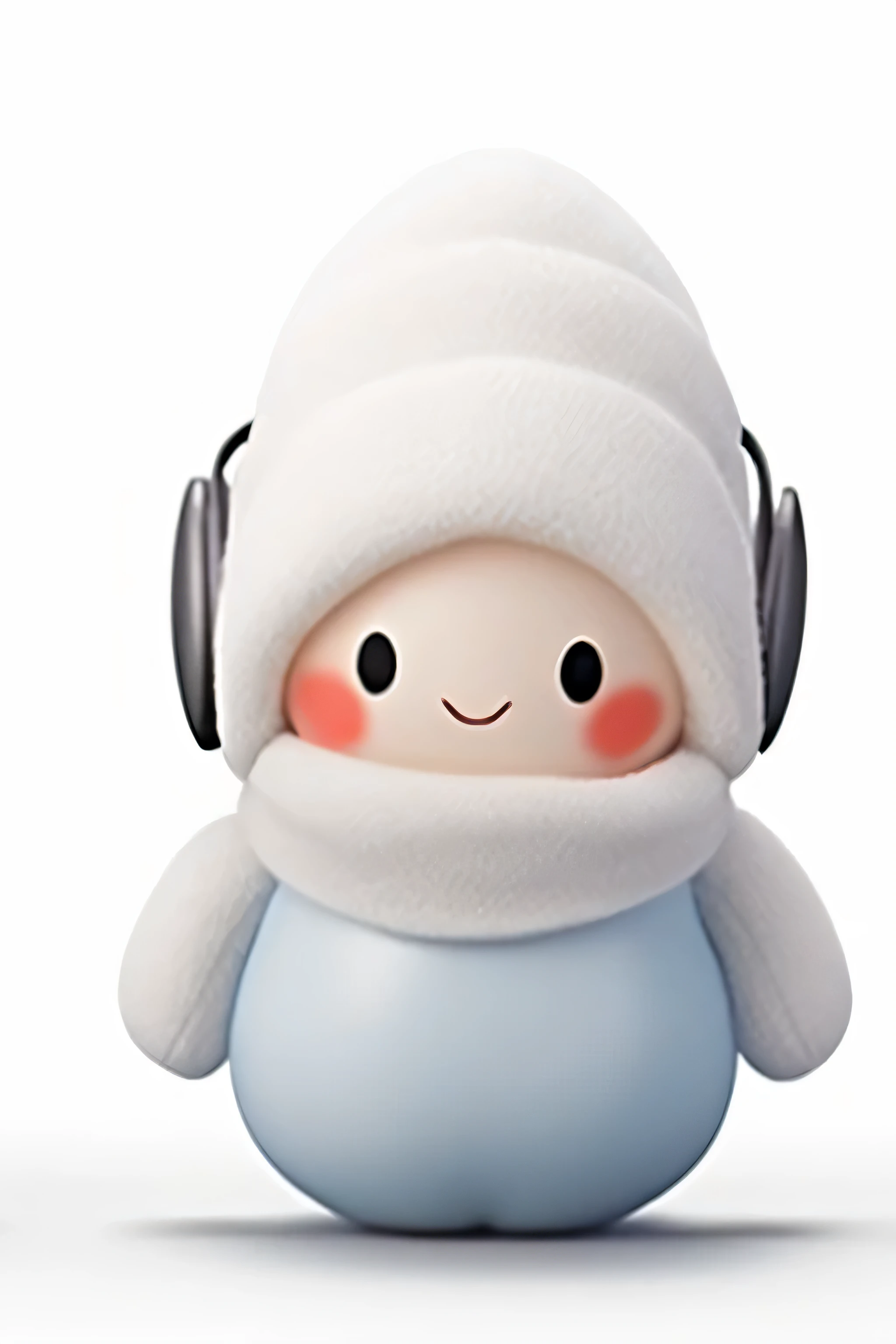 a close up of a toy wearing a hat and scarf, cute! c4d, vinyl designer toy, chilly, vinyl toy figurine, cute 3 d render, cute character, 3d model of a japanese mascot, toonix character, kenny wong x pop mart, with head phones, official illustration, cute cartoon character, official artwork, frosty, promo art