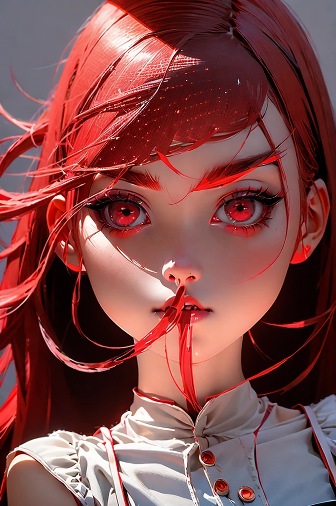 1girll, star eye, blush, Perfect litthing, Red hair, Red Eyes, illusion engine, side lights, Detailed face, Bangs, bright skin, Simple background, Dark background,