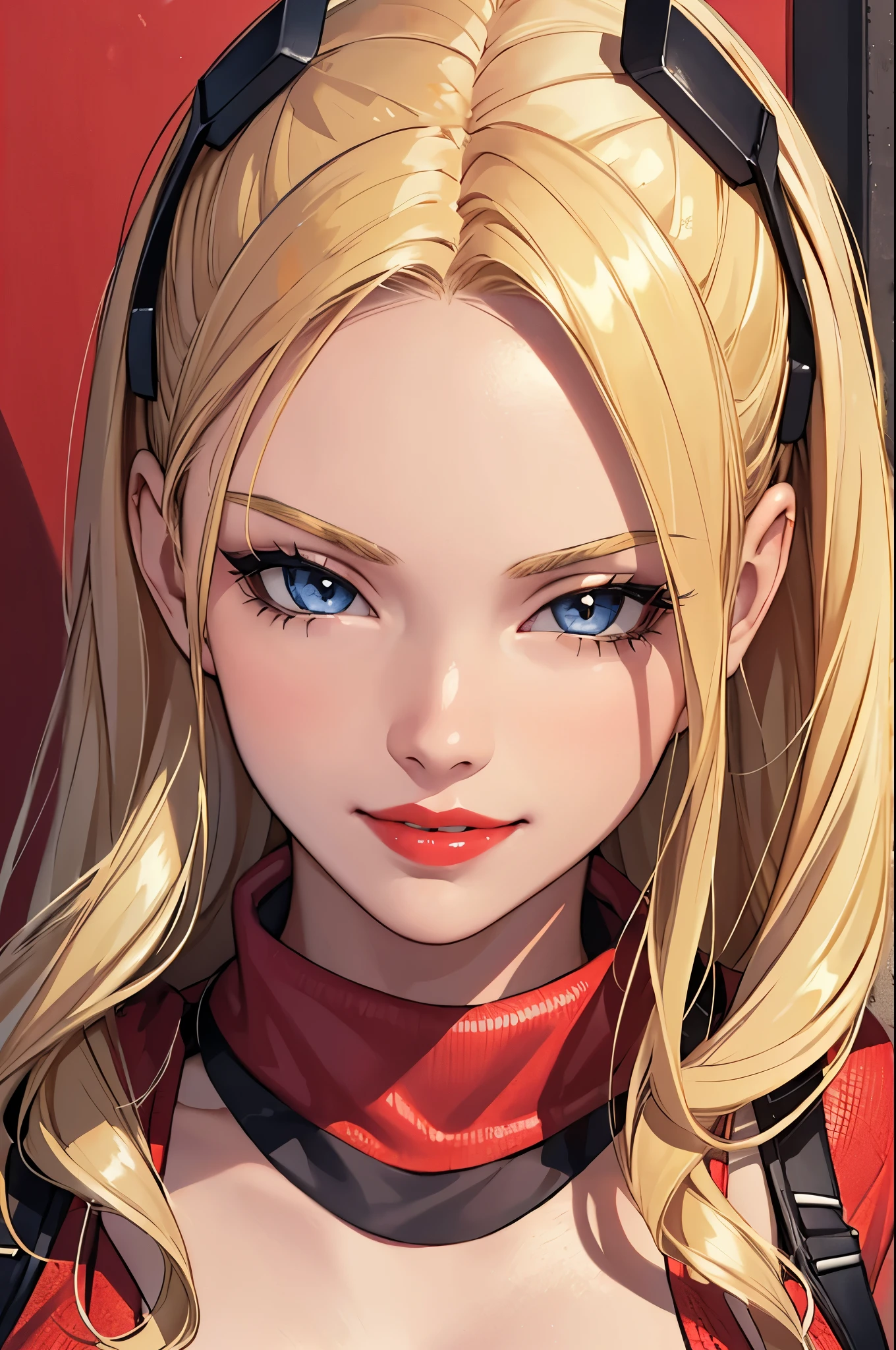 1girl, (masterpiece, detailed background, best quality), long and shiny hair, blonde hair, sportswear, smirk, juicy lips, bitch juice, red lips, perfect eyes,