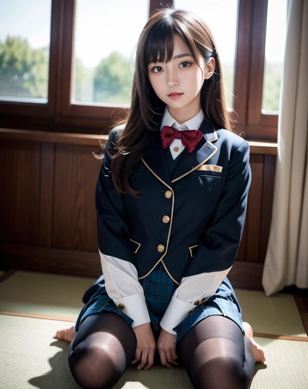 Ulchan-6500-v1.1, (RAW photo:1.2), (realistic:1.4), beautiful detailed girl, very detailed eyes and face, beautiful and fine eyes, That&#39;s ridiculous, incredibly That&#39;s ridiculous, huge file size, Super detailed, High resolution, very detailed, highest quality, masterpiece, Kemomimi, ((Japanese girls&#39; high school uniform)), figure, very detailed, cg, unified, 8k wallpaper, wonderful, small details, masterpiece, highest quality, very detailed cg uniform 8k wallpaper, light shines on your face, cinematic lighting, 1 girl, 16 years old, ((No panties)), ((dynamic pose))), (camel toe), (half), (pantyhose), (sit with your knees bent)),legs open