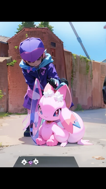 there is a pink and purple pokemon character playing with a pink and purple pokemon, espeon with a sniper, pokemon sword and sheild, mewtwo, mew, pink iconic character, new pokemon, slimy shiny reflective joy, habs mascot youppi pokemon shiny, shining pink armor, sfw version, melty, glomy, antilous chao