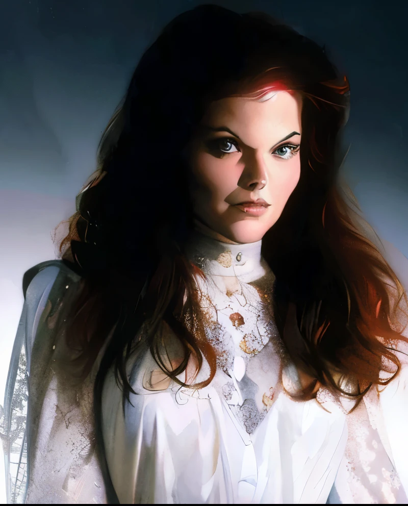 Amy Irving, superhero with curly red hair , psychic powers ART by Alex Ross 