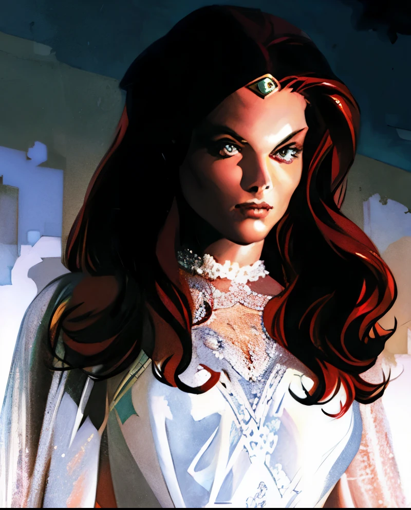 Amy Irving, superhero with curly red hair , psychic powers ART by Alex Ross