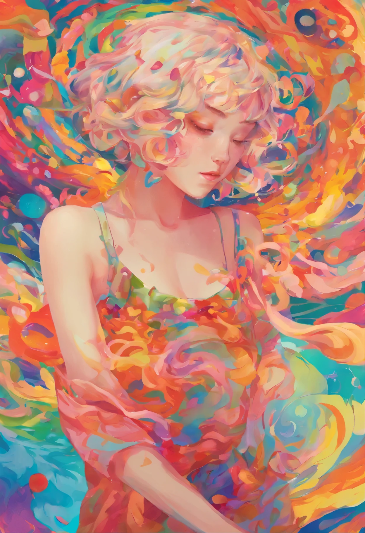 ((top-quality, 8K)), (Realistic), (Face Focus: 1.1), (blanche: 1.3), 18year old、Kawaii Girl, short-hair,
Hair fluttering in the wind, Facing to the side, Look up at your face, Eyes closed, (Sleeveless: 1.1)、Skirt, D Cup Breasts,Countless petals are falling