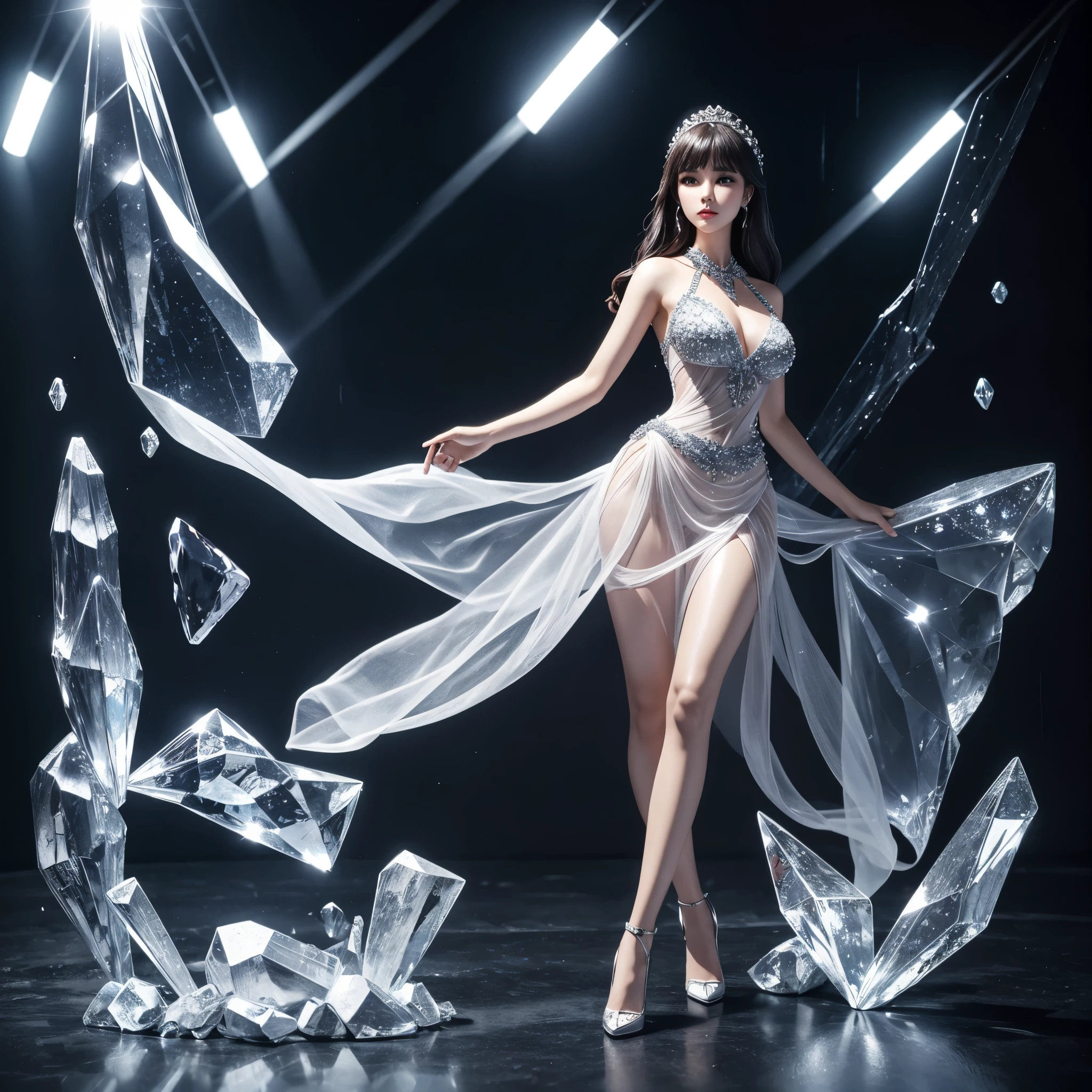 A crystal figure of a full-body woman, inside there is light and life --auto --style realistic-upscale