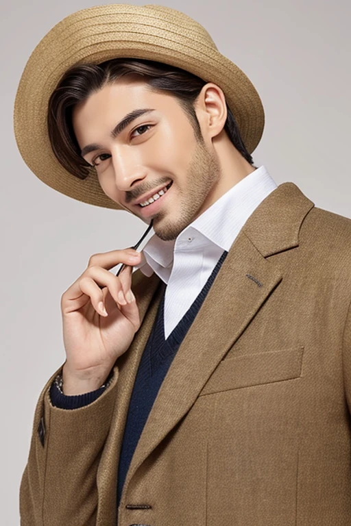 handsome man、Sharp facial features and thick hair、Well-groomed Brown eyes and long eyelashes Sharp jaw and well-aligned teeth Smooth acne-free skin Slim, toned body Beautiful smile and white teeth Sophisticated fashion sense Charismatic demeanor Calm and pleasant voice Transparent An inviting smile, an attractive frown line, well-manicured nails, a well-fitted hat, a confident demeanor, an easy-going gait, a passion for sports and activities, a deep understanding of literature and the arts, a calm, rational personality, and elegance. movements and gestures