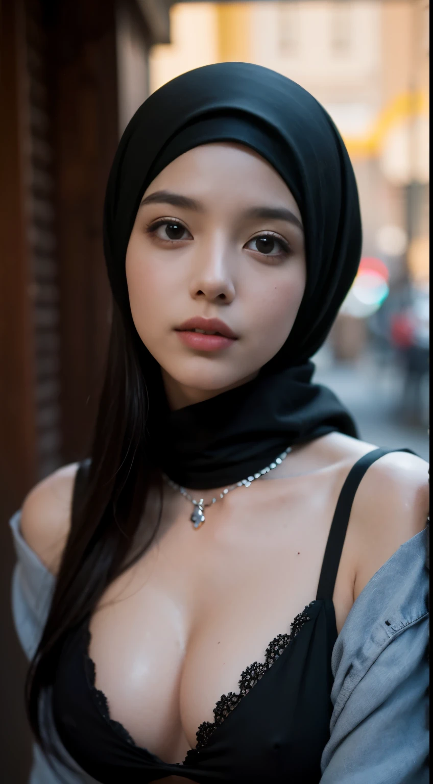 hijabi, best quality, master part, high resolution, mulher mais sexy quente do mundo, 23 anos, 1girl, colar, jewelries, beautiful face, roupas abertas, muito pouco tecido, postura confiante e generosa, sobre_corpo, Efeito Tyndall, Realistic, Dark Studio, edge lighting, Duotone Lighting, (pele de alto detalhe: 1.2), 8k ultra hd |, DSLR, soft lighting, alta qualidade, Volumetric lighting, franco, fotografia, high resolution, 4k, 8k, Bokeh, vestido vermelho