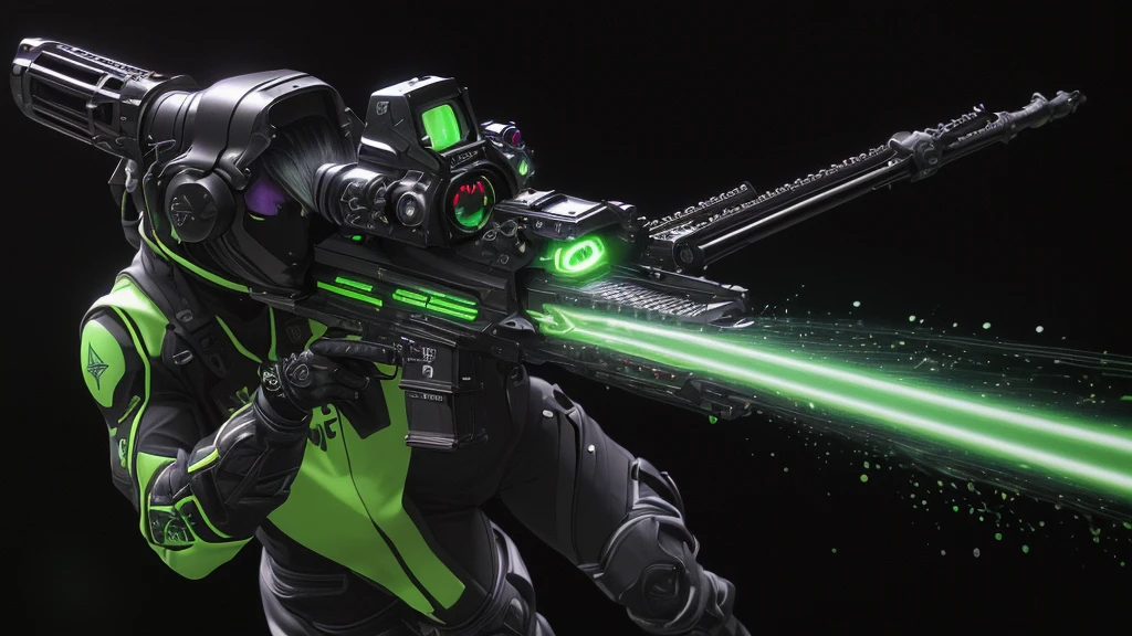 um close de uma arma com uma luz verde, Fuzil de Energia, fuzil de pulsos, Fuzil Gauss, fuzil de assalto futurista, Fuzil laser, a Fuzil laser, arma de ficção científica, arma futurista, CONCEITO ART-H 640, arma futurista shotgun, Fuzil lasers, fuzil de pulso, arma futurista, arte conceitual de arma, firing Fuzil laser, (artwork, maximum quality, best quality, official art, beautiful and aesthetic:1.2),(8k, best quality, artwork:1.2), CGgamearmaiconcsw, no humans,(black background:1.3), gradient, gradient background , weapon, vehicle focus, logo, radio antenna, weapon model rifle automatic shooting, (best quality, vibrant colors), (design detailed), (weapon detailed, full body weapon detailed), (skin titanium black, weapon Green), (skin weapon game detailed), (splash art) weapon evolution, weapon unique features, weapon like no other, with vibrant colors and intricate details that will leave you in awe. From its titanium black skin to its green accents, this weapon is a true masterpiece. Imagine the splash art that would showcase its unique features and design, bringing it to life in a whole new way."