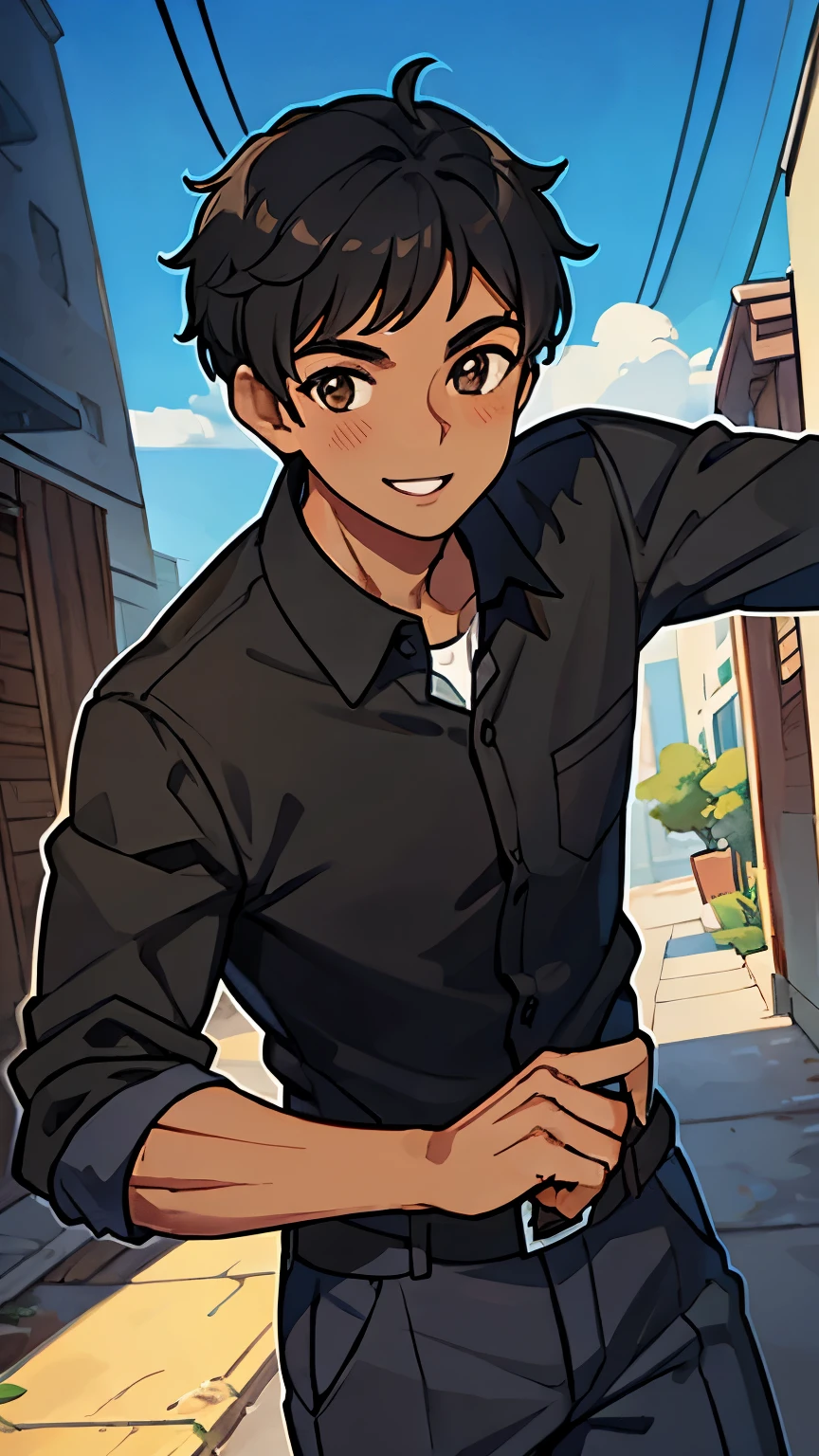 Jacob Phillip, young adult male, brown skin color, negro, short black hair, smiling, handsome