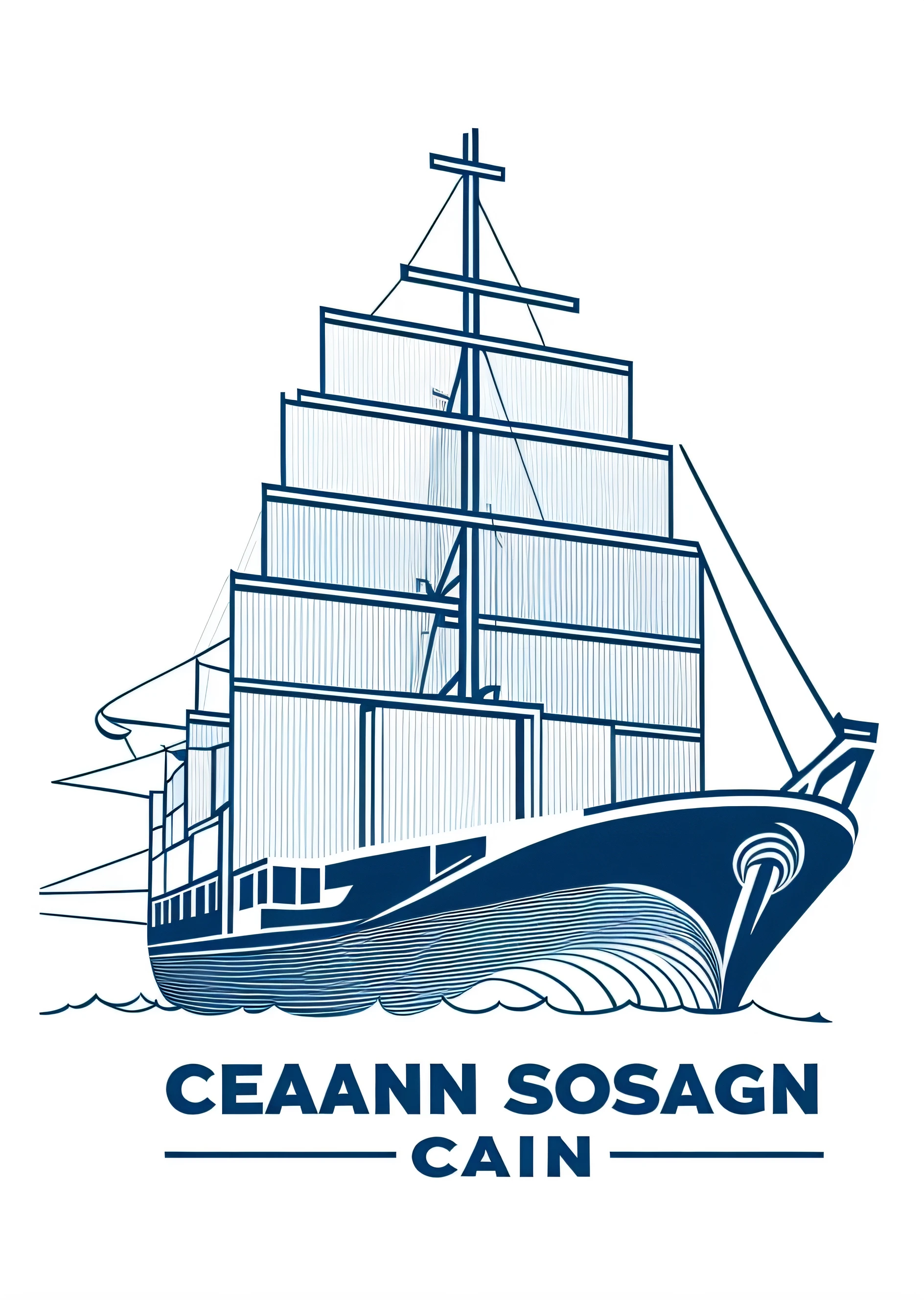 clean logo of a container ship sailing in sea, creating line art, high definition, white background logo, 