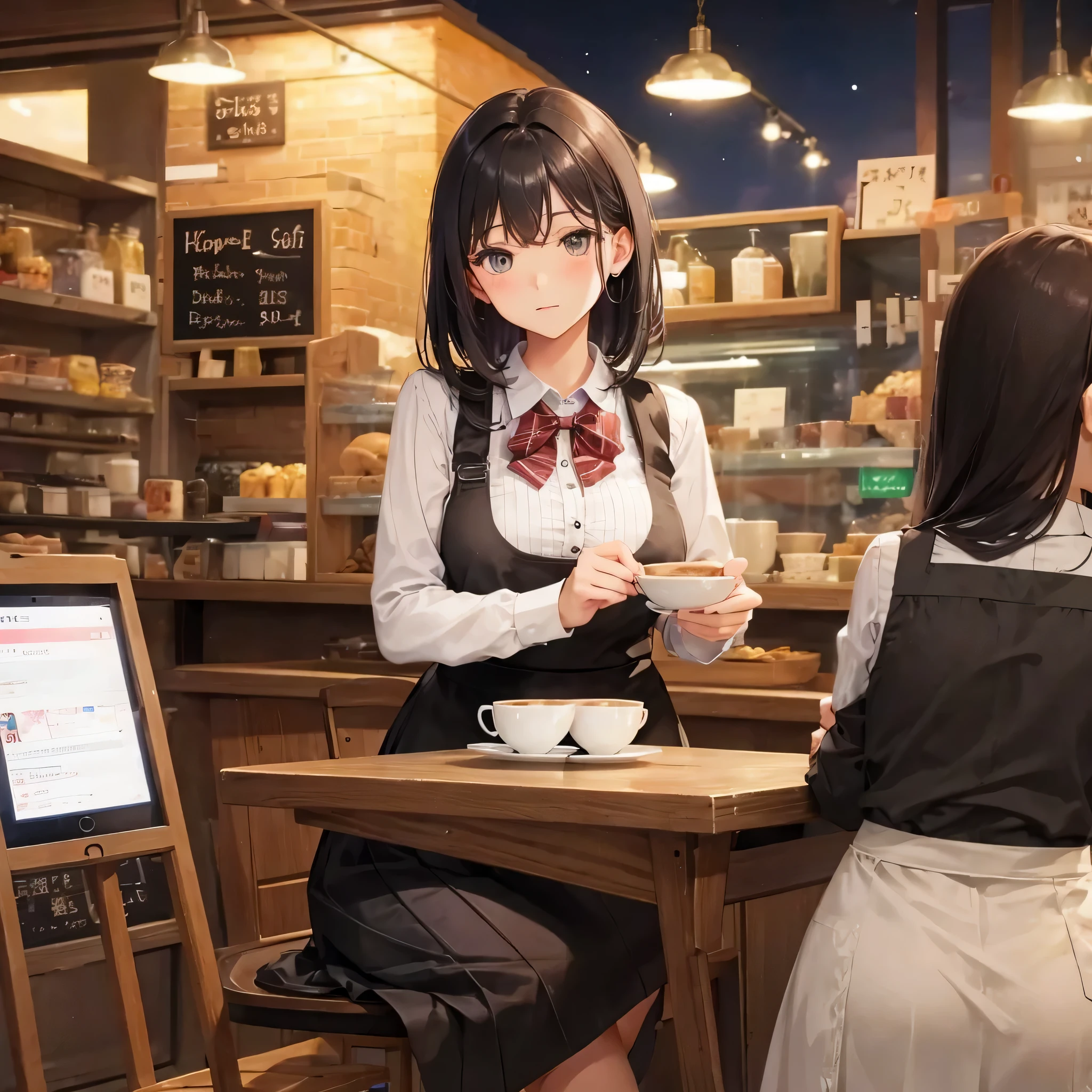 cafe clerk Tight Skirt 30 generation women Cafe at night