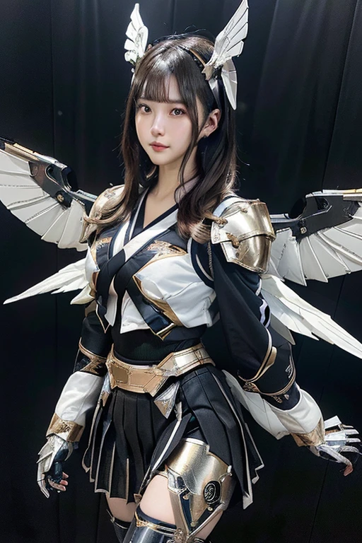 This image contains、It depicts a beautiful Japanese girl wearing a sci-fi-style outfit.。The costume is thin and transparent.、Small LED lights are embedded all over the body.、It emits a bright blue light。Similar lights are embedded in the face.、It exudes a futuristic and mysterious atmosphere.。She has transparent wings spread across her back.、Also, the lights are embedded、It's shining brightly。
The background is the city at night、The blurred lights make the beautiful girl stand out.。As a photographic technique、To emphasize the light on the subject、The technique used is to adjust the exposure and darken the background.。The composition of the vertical screen is、Showing the details of the whole body、It was chosen to accentuate her wings.。The light reflection and diffusion effects are used skillfully.、It creates a realistic and fantastical atmosphere.。