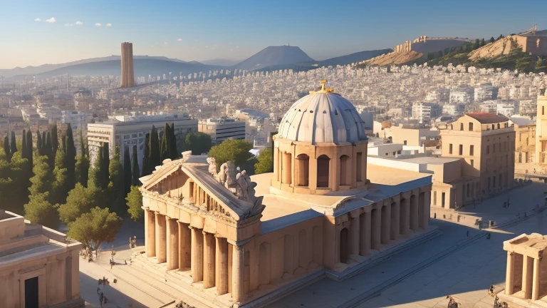 Please draw, overlooking, various monuments in Athens on the map of Greece, realistic, poster, 4K, 