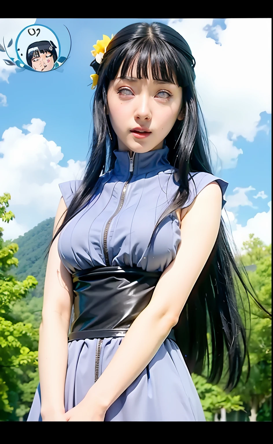  girl in a gray dress with long black hair, hinata hyuga, hinata hyuga from naruto, nezuko, nezuko-chan, from naruto, by Shingei, 