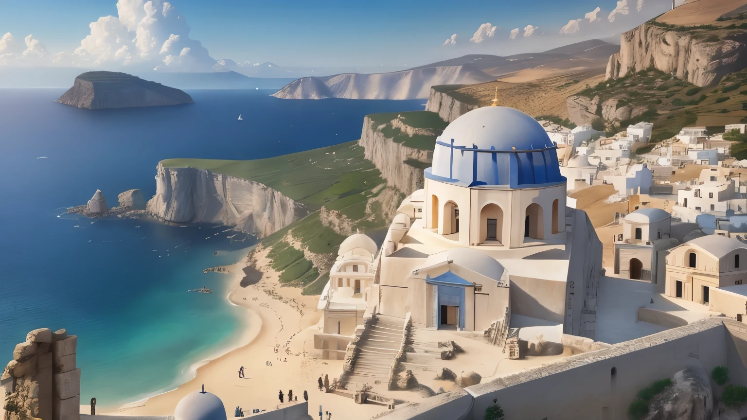 Please draw, overlooking, various monuments built on the map of Greece, realistic, poster, 4K,