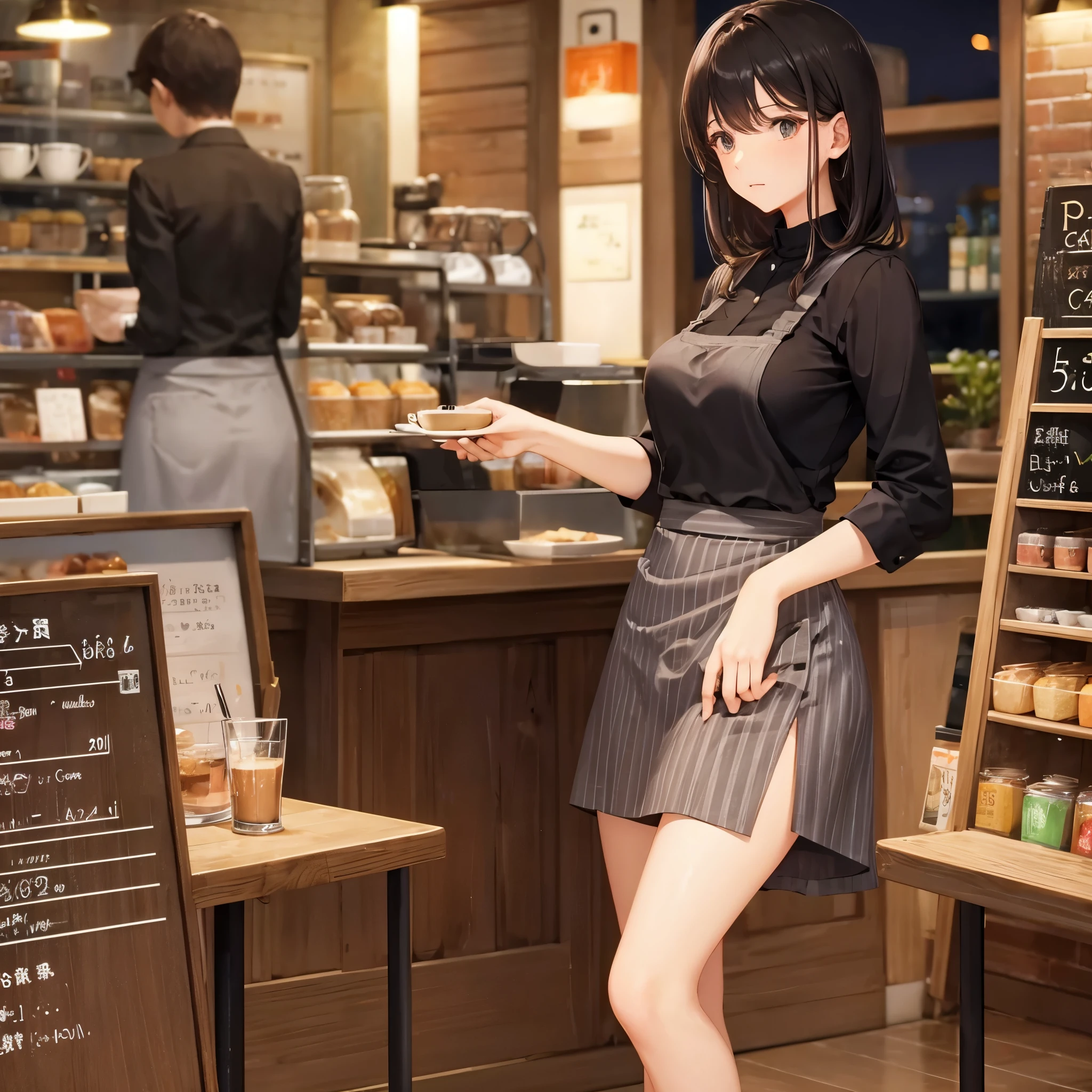 cafe clerk Tight Skirt 30 generation women Cafe at night
