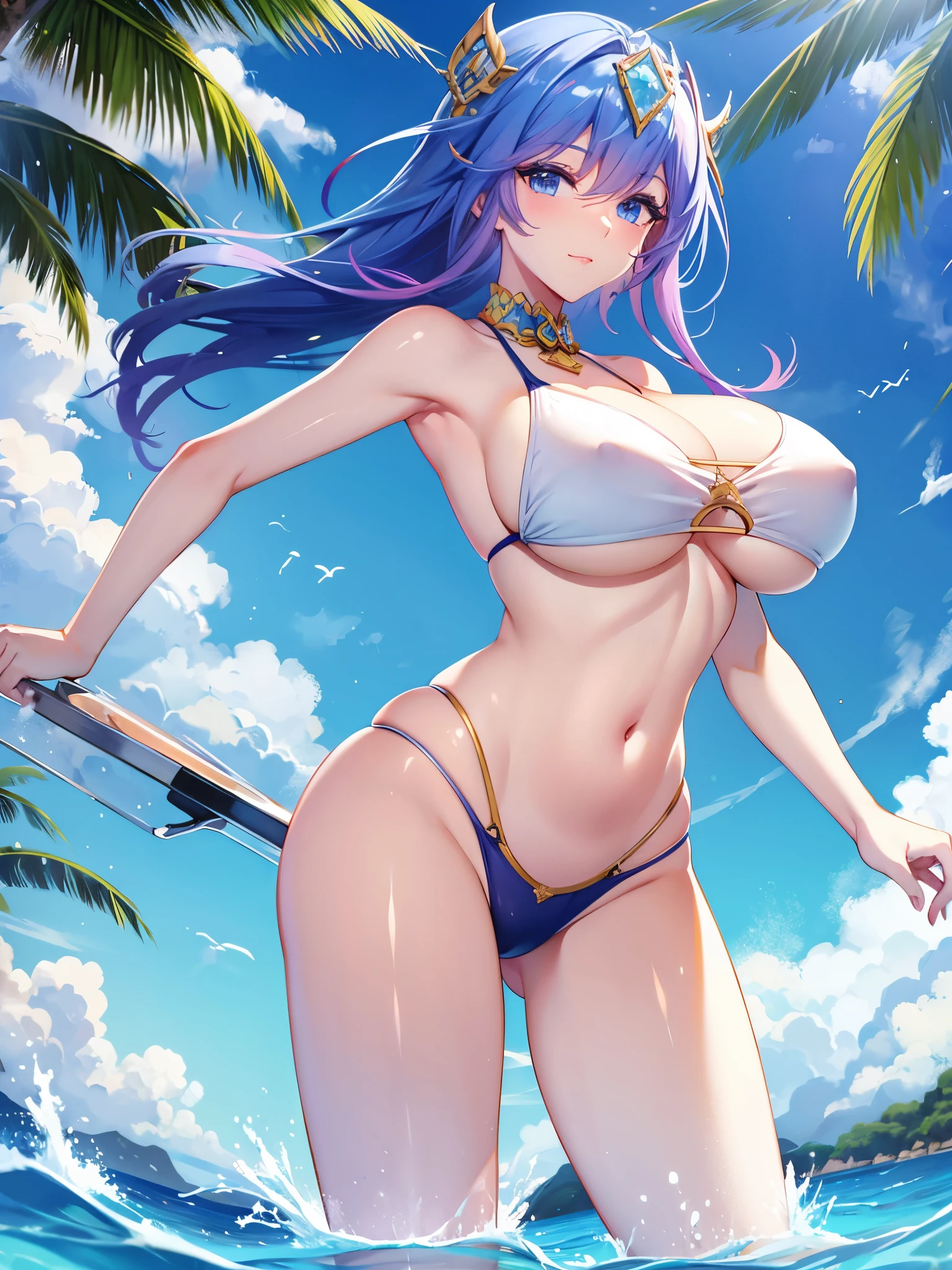 Tang Wutong, big boobs, wearing a bikini swimsuit, beach