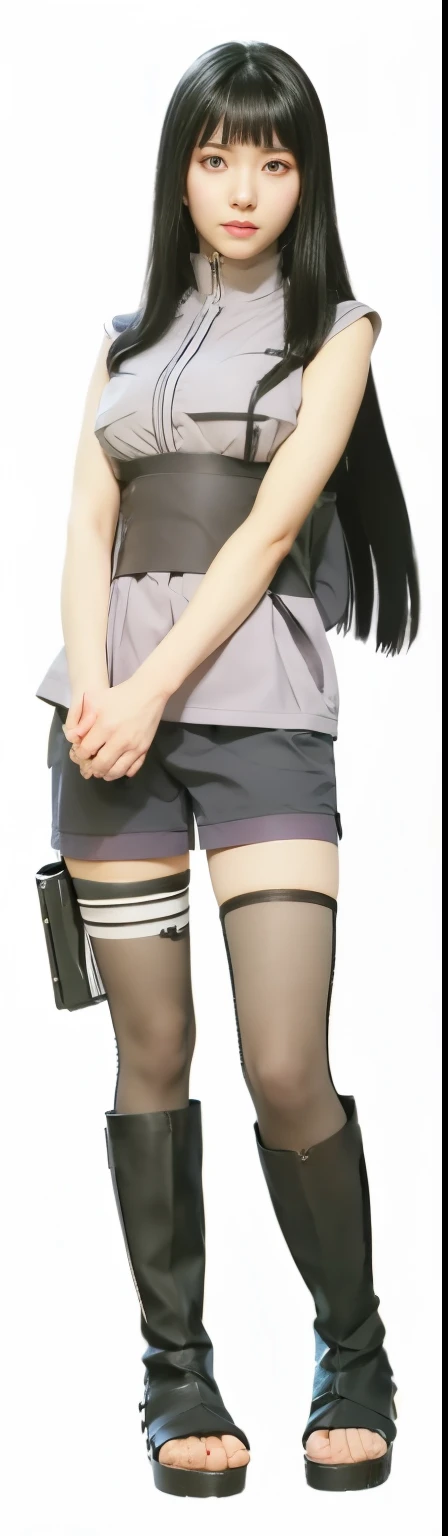 of a woman in a short skirt and boots, hinata hyuga, hinata hyuga from naruto, by Jin Homura, female