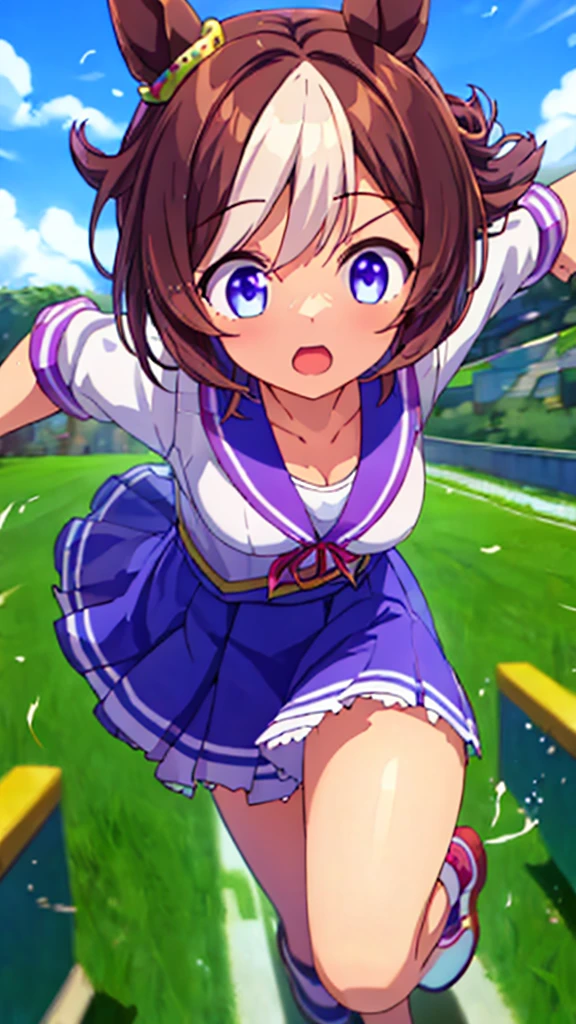 high resolution、4K、she is running at full speed、1 girl、Uma Musume、special week、idol costume、