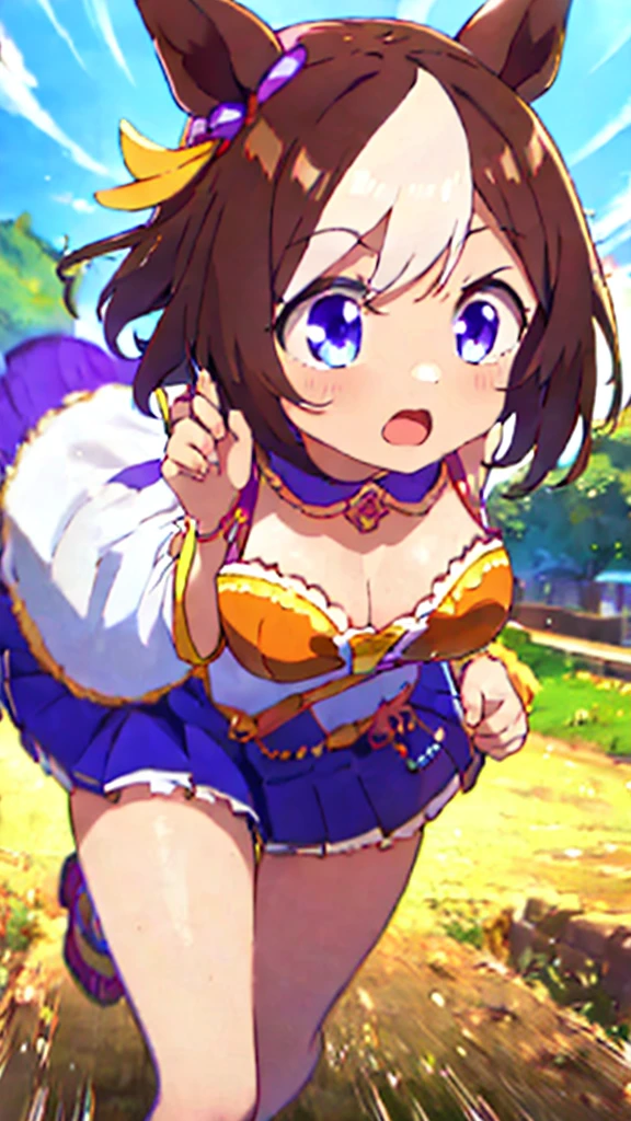 high resolution、4K、she is running at full speed、1 girl、Uma Musume、special week、idol costume、