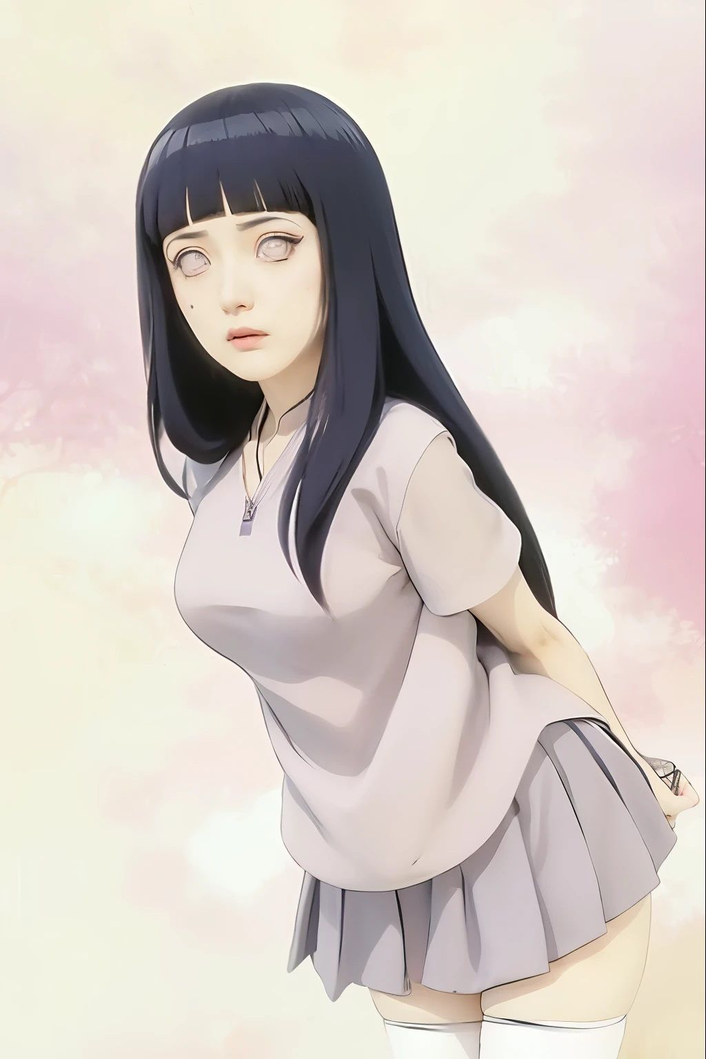 girl in a pink shirt and skirt posing for a picture, hinata hyuga, hinata hyuga from naruto, sui ishida with black hair, kotegawa yui, nico robin, kimi takemura, she has black hair, as an anime character, inspired by Kusumi Morikage, misato katsuragi, from naruto