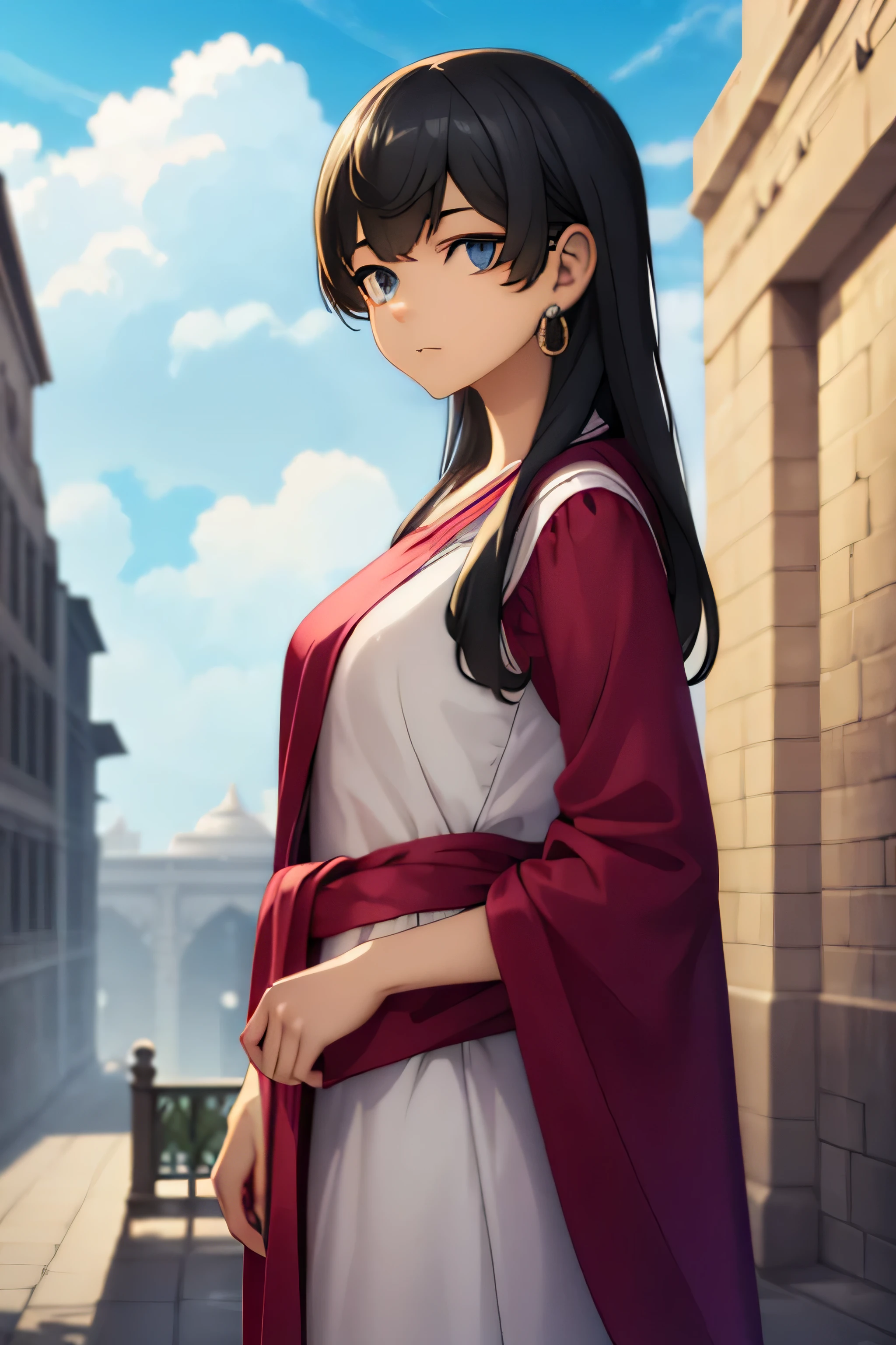 a south indian girl is an a instagram influencer she is standing on a ancient temple of india and photoshoot 1:4 Hyper realistic Black hair and facial expression is soo attractive she is the most ever beautifull girl i ever seenn in the world
