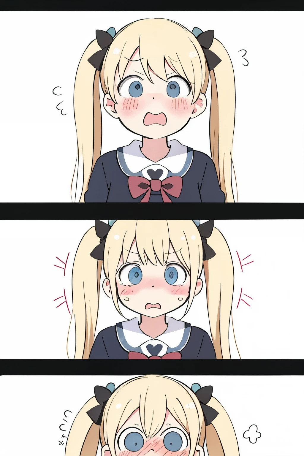 (blonde:1.2),(twin tails:1.2),(surprised face:1.3),(Surprised face:1.3),(blush),(cute),