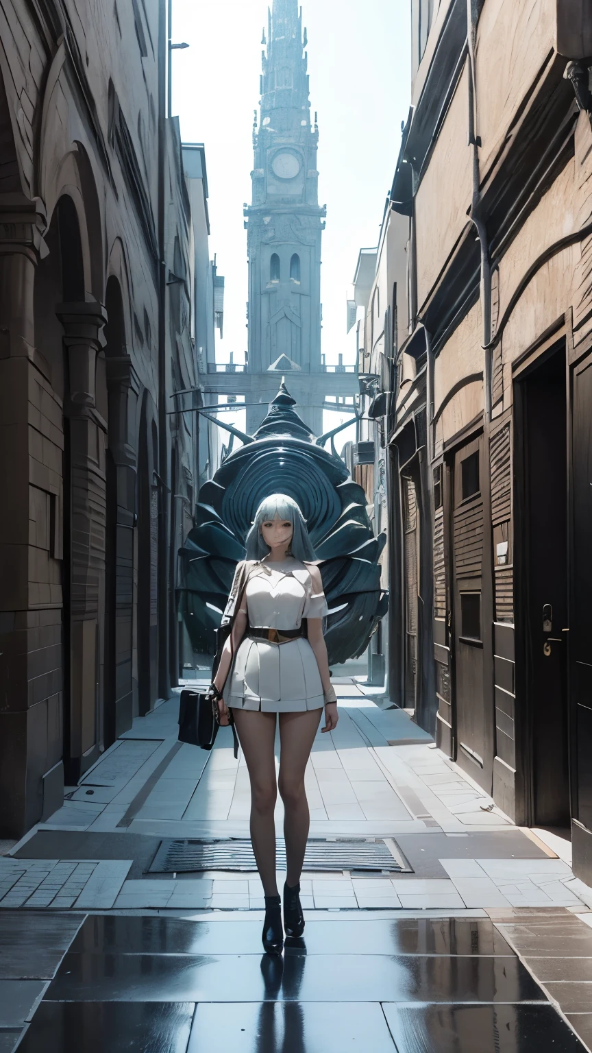 Giorgio de Chirico, Junaida, Surreal, mysterious, strange, fantastical, fantasy, Sci-fi, Japanese anime, mathematics is art, formulas and geometry, 3D Objects, beautiful miniskirt girl, perfect voluminous body, detailed masterpiece