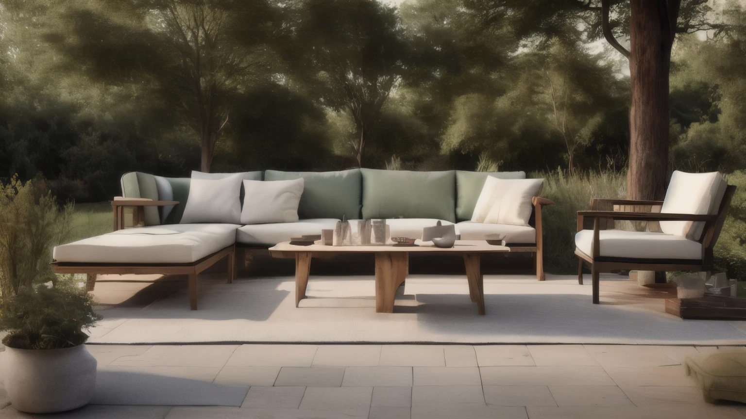 Garden lounge, outdoor furniture and countryside house patio decor with sofa and table, country cottage style landscape design