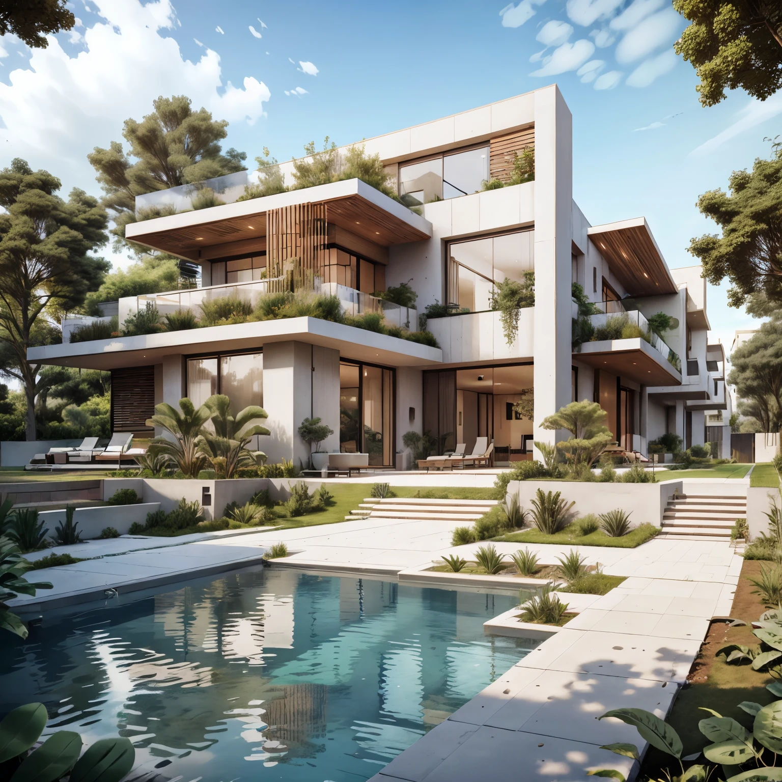 Modern architecture of modern house Legendary modern Gardens around house modern matériaux
