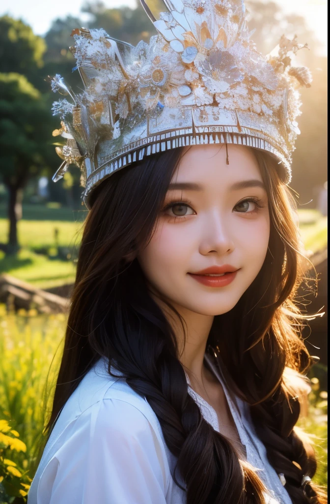 best quality， ultra high resolution， Official wallpaper， （lifelike：1.4）， （1Hmong girl）， （plateau，blue sky，paddy）（18 year old girl），苗族Traditional headwear，Miao traditional clothes， Highly detailed face， beautiful eyes， （Smile：0.6）， looking at the audience，（After the rain，outdoor，moist）Extremely detailed CG Unity 8k wallpapers， light in face， illumination， Traditional headwear， whole body， masterpiece，超lifelike，32k，Extremely detailed CG Unity 8k wallpapers， best quality

