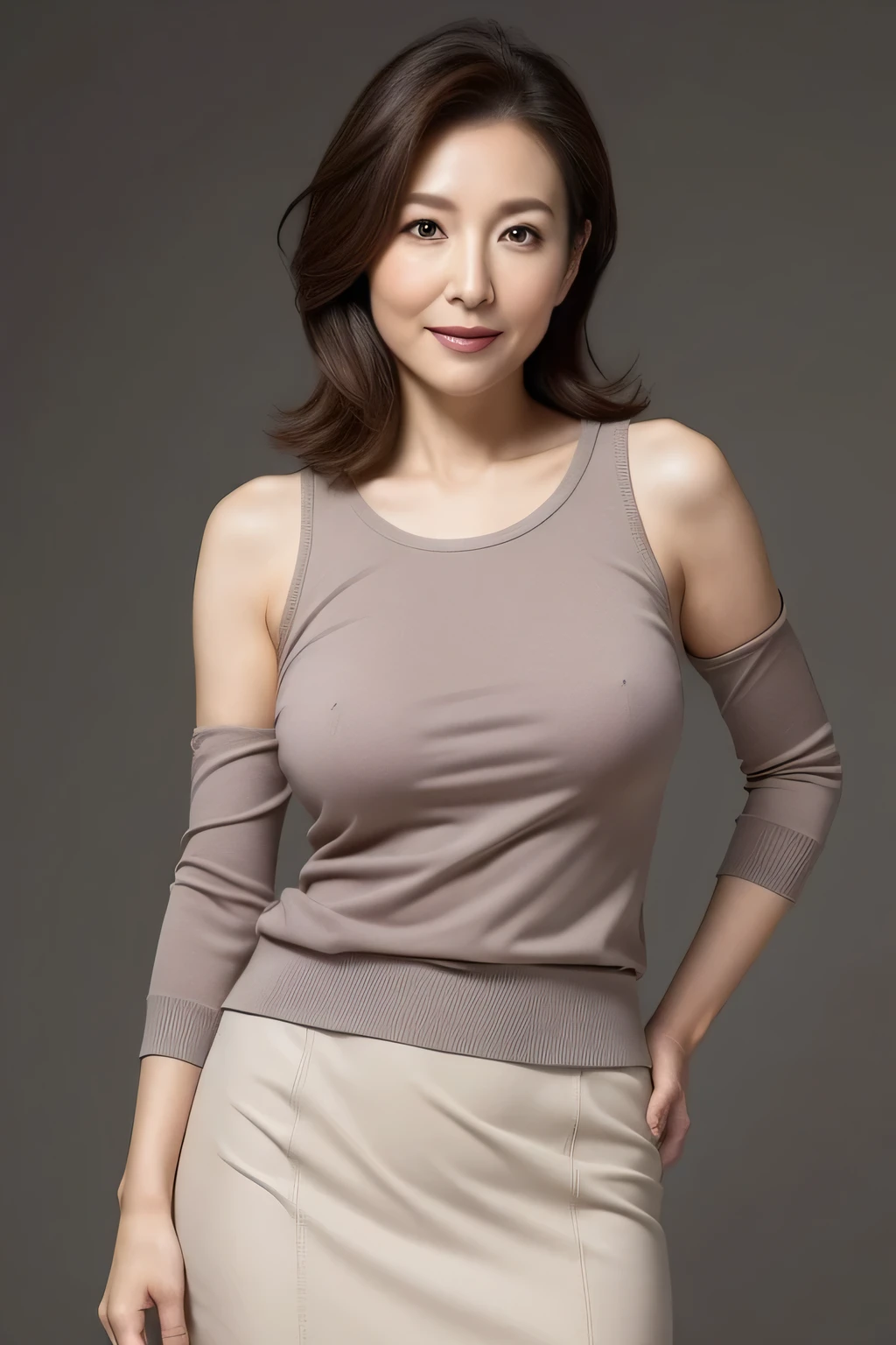 A woman in a skirt and top posing for a picture - SeaArt AI