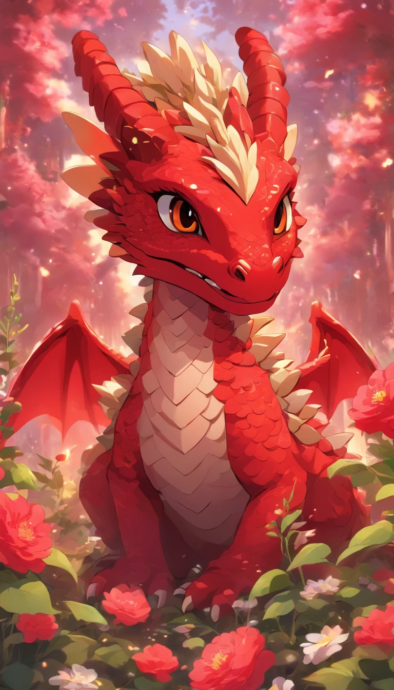 Nature's dragon, flowers growing from behind, hand, horn, wing,nature backdrop, Red,Sky,Piranha