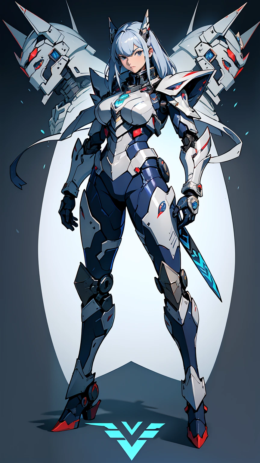 One in costume、holding sword, Cyber Japanese armor, cyber japan armor, Guyver style, girl in armor, monster hunter armor, Full body mecha suit, Perfect anime robot woman, Noble woman, Mecha Cyber Armor Girl, Detailed full body concept, female armor, anime characters. full body art