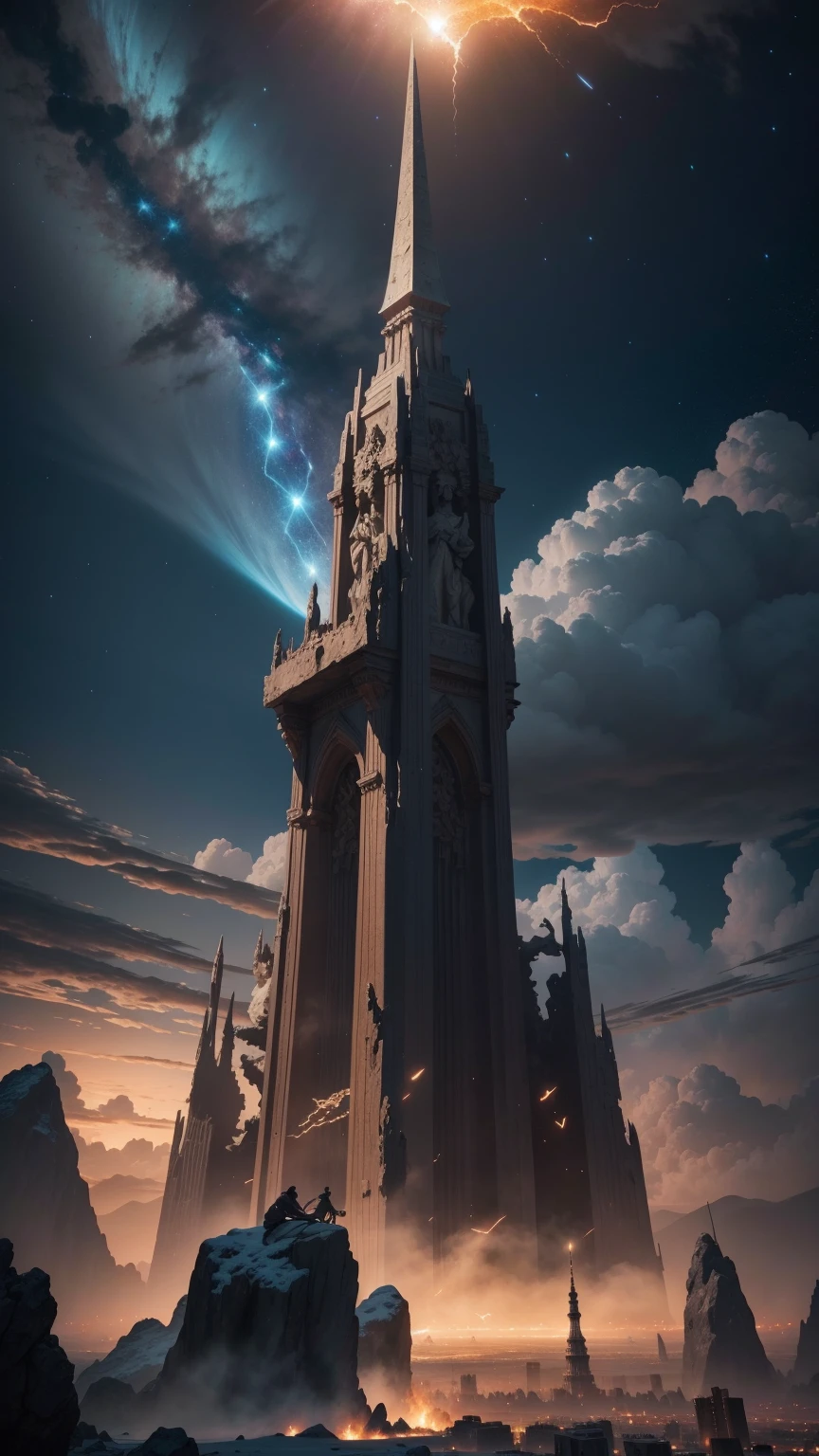 Heaven is coming,Countless meteorite fall scenes,energy surge,spread like a tide,countless gods,There is Vulcan,Zeus,Pangu,Nuwa and other ancient gods。Over the ruined city,The sight of countless gods descending(Serrated),(best quality)), ((masterpiece)), (The content is very detailed:1.3)3D,8k ultra high definition,high quality