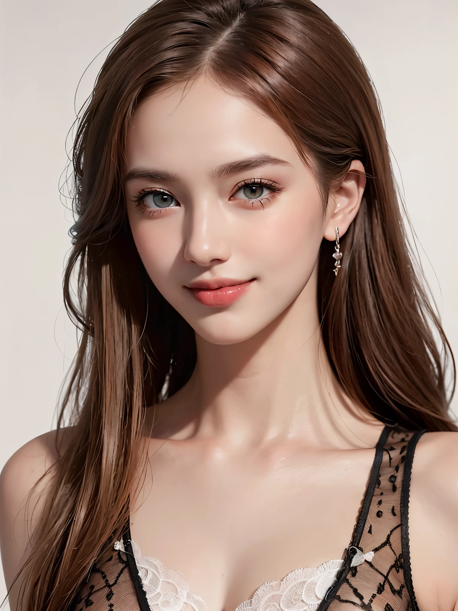 8k, (((smile)), 30 years old, View viewer, (((Attractive face)), Beautiful chiffon clothes, Ultra high quality, (Body from waist up)), Photo realistic, Beautiful face and eyes in every detail, (chestnut hair),One piece, (White marble background), Top quality, Very delicate and beautiful, High quality, Real, Fantasy, Real skin, Full color, Top quality, Very delicate and beautiful, Raw Photo Details, Professional Photography, Solo, Beautiful Lips, Top Quality, Real Skin, Full Color, Raw Photo Details, Realistic Photo