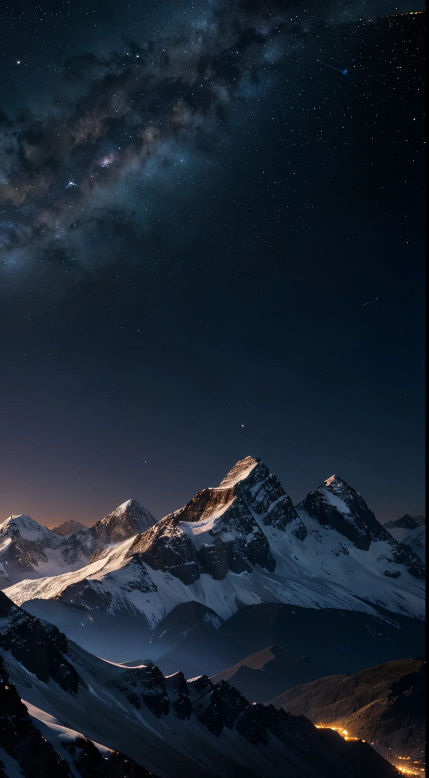 A celestial mountain panorama where constellations come to life, weaving their stories across the night sky, turning the peaks into cosmic canvases, digital painting art, high quality, rich deep colors, intricated detailed, UHD res