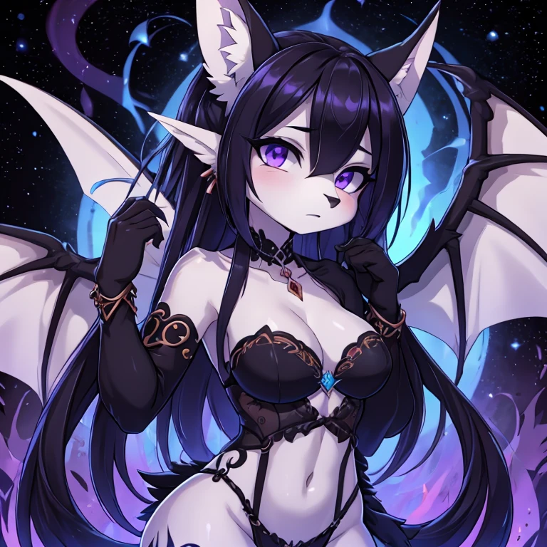 18 year old girl, (slutty and spicy girl),piel negra con azul, arabe,(falda arabe) () furry, arte peludo, zorra, vestimenta de bruja, aura maligna, alas de dragon, cuerpo con escamas y plumas, bola de energia, lanzando hechizo hechizera, ojos de maldad rojos, cara enojadas,hechizo maligno, aura negra, pose en cuatro, cadera elevada, culo parado, cola arriba (pose sugerente en 4) (sexy ligerine)
Sus ojos son grandes y expresivos, Resplendent irises of blue and purple, fondo cosmico, fondo espacial alucinante