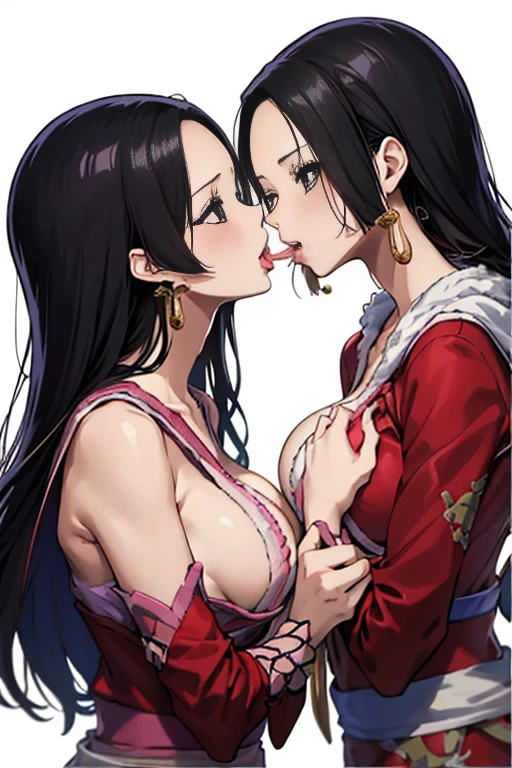 (highest quality:1.3), Boa Hancock, , 2 人のBoa Hancock,equivalent height,In the classroom,long black hair,face each other and look at each other,hug each other,two bodies are close together,kiss、Picture of two people、Holding hands and facing each other、Photograph of two people facing each other、Push each other、Stick your boobs and boobs together、,highest quality,1 girl,kiss_tonguetongue,,tongue、two girls、lick together、Girls facing each other、抱き合いながらkiss、very big breasts、super huge boobs、向かい合ってkiss、hug each other、Boa Hancockの衣装、Boa Hancockの赤いドレス