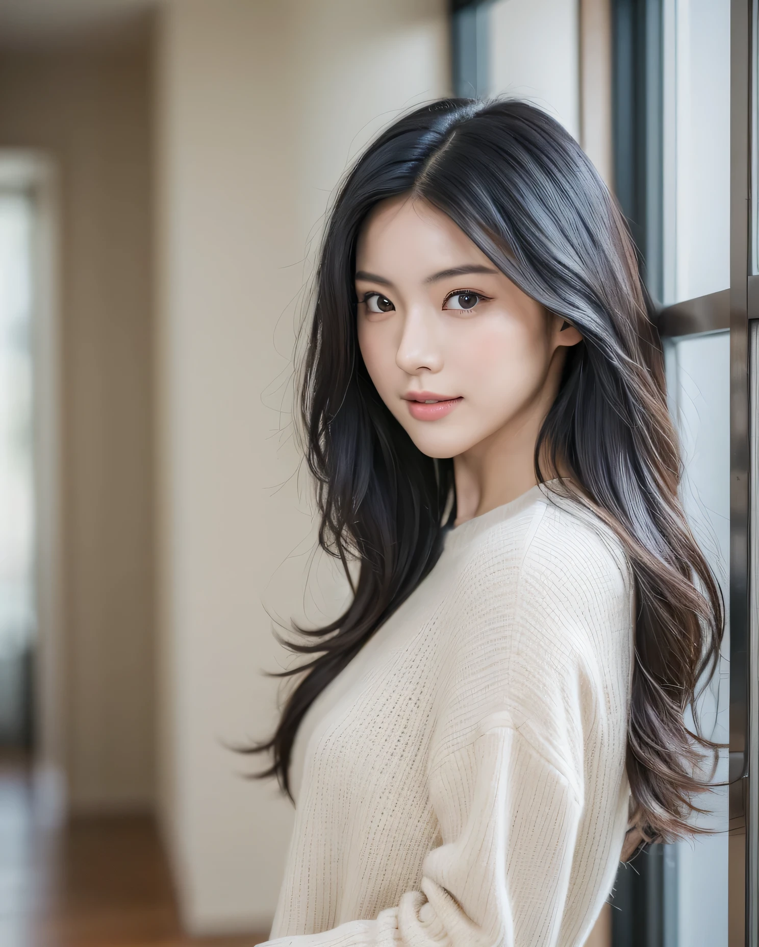 (masutepiece:1.3)、(8K、photographrealistic、Raw photography、top-quality: 1.4)、super definition、Anatomically correct、Textured skin、((((1girl in、Solo))))、((Shooting for one person only))、beautiful expression、(Realistic face)、Korean model(A dark-haired,Center division、long:1.3)、Chinese models(A dark-haired、Center division、long:1.3)、More Korean than Chinese、Realistic eyes、real looking skin、Beautiful details、Beautiful skins、a seductive smile、Super high resolution、(Hyper-realistic)、Anatomically correct、Textured skin、Sharp jawline、Perfect proportions 、((Plump bust)),shoot from side
