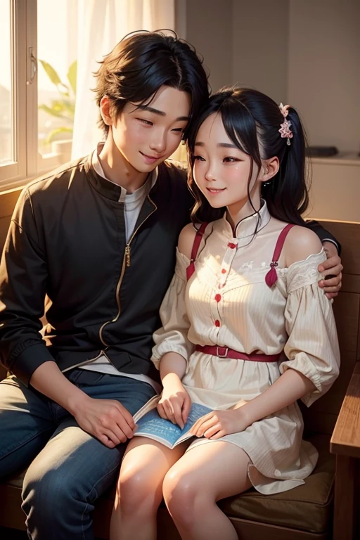 The boy came over,Smiling at the girl。The girl responded to him with a smile as well。They started chatting,There's a lot in common with each other。They all love to travel、Music and literature。Their topic is getting deeper and deeper,Their eyes are also becoming more and more affectionate。