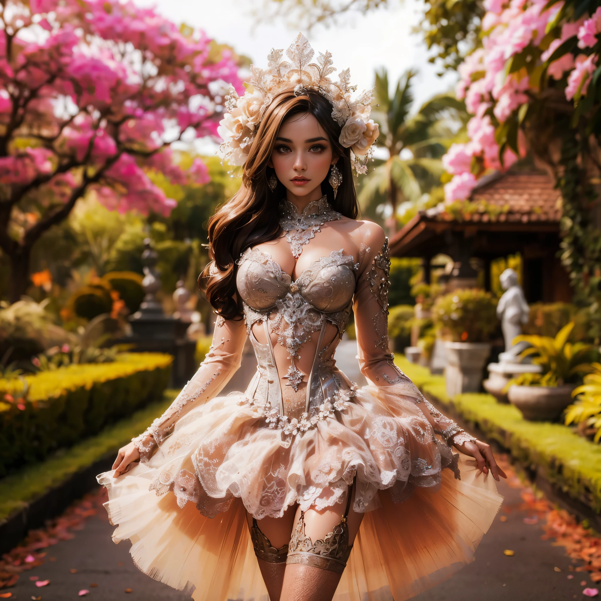 arafed woman with bustier gigantic breast in a corset and dress in front of a building, wearing an ornate outfit, ornate dress, intricate dress, elegant corset, ornate and elegant, extravagant dress, inspired by Hedi Xandt, ornate attire, intricate outfit, ornate royal gown, ornate clothing, ornate gown, intricate and elegant, intricate detailed dress, ornate , royal dress, masterpiece, best quality:1.2),,(8k,highres,RAW photo,realistic,photo-realistic:1.3),(detailed skin texture,detailed cloth texture,beautiful detailed face:1.25),professional lighting,photon mapping,beautiful soft light,radiosity,physically-based rendering,raytracing, model shoot style, model shoot style, (extremely detailed CG unity 8k wallpaper), full shot body photo of the most beautiful artwork in the world,
