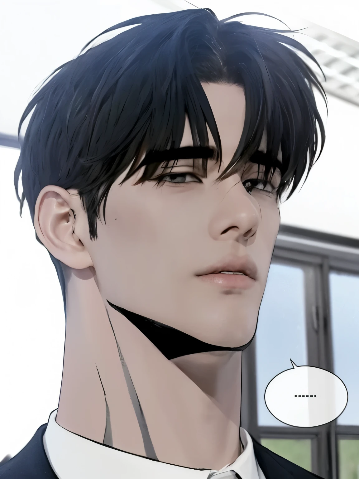 a close up of a man with a black tie and a white shirt, extremely handsome, he has dark grey hairs, realistik 