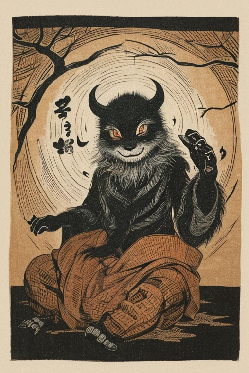 ((jumpscare)), Outline warm color, ((festival)), ((Chojugiga)), ((Shihon Bokuga)), antique, (anthropomorphism), (Sumi-e), Monochrome art, (Old paper style illustration), (hunting paintingural style, Little monster, old performance, variational pointillism, flat illustration, eerie, (horror elements), eerie worldview, (primitive art), Outline warm color, old picture scroll style, old staging, Ancient mural style