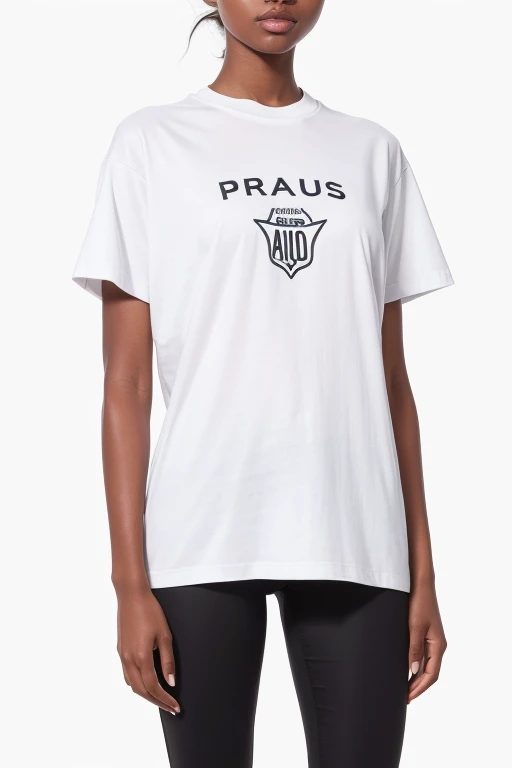 Girl wears oversized famous sport brand t-shirt , the small logo of brand is printed on up right side of t-shirt,