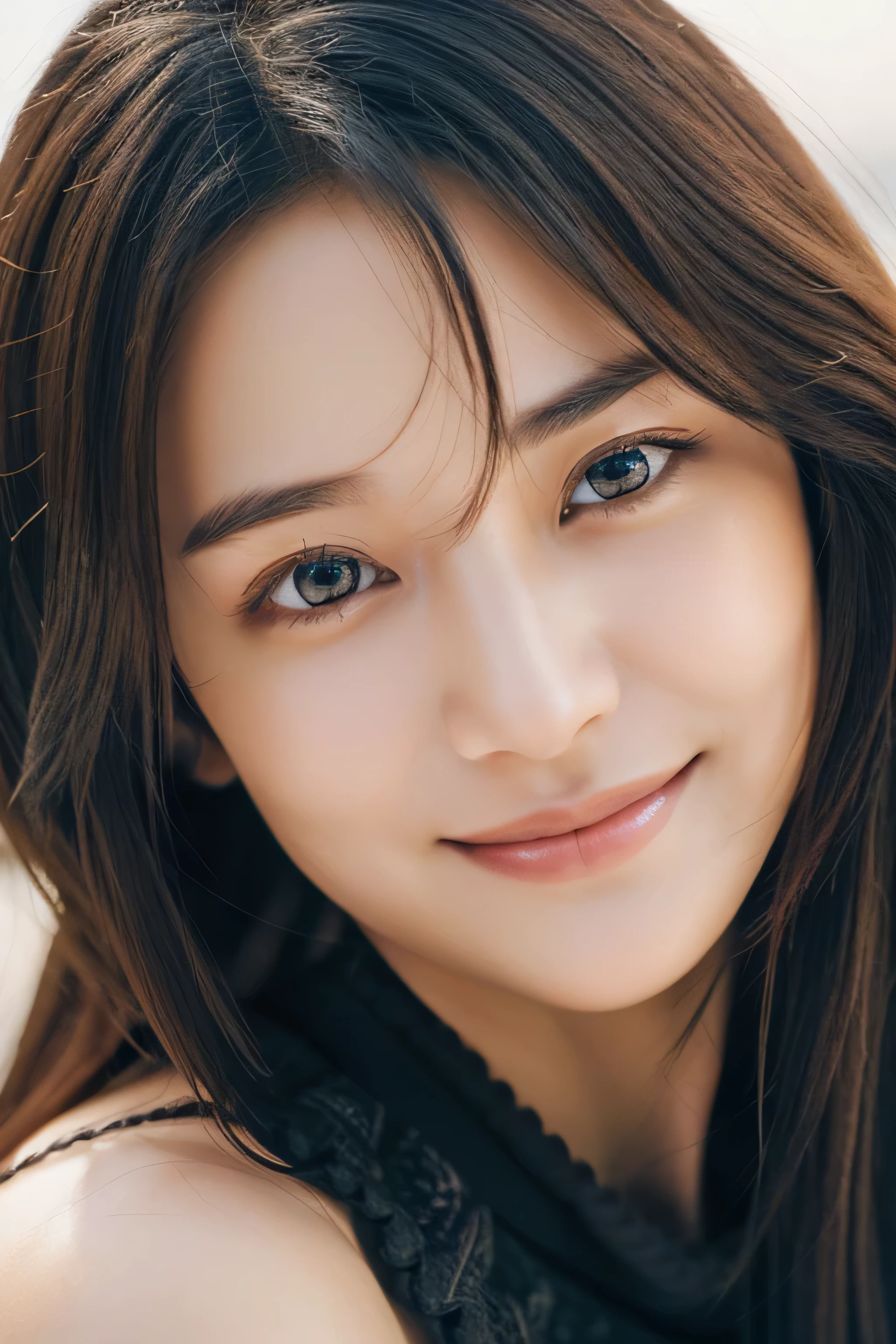(Best Quality, Masterpiece, Ultra High Definition, High resolution, highly detailed, High Definition Face, clear pictures, HDR:1.5), (20-year-old woman:1.3), (Full body shot, eyes be visually in focus:1.4), (film photography style:1.5), (tight black knitted casual dress:1.5), (Slim Big Breasts, huge Breasts:1.2), (Glossy, highly fine breasts, shiny skin), highly detailed facial and skin texture, (beautiful eyes, light in the eyes, detailed eyes), Very smile, The facial features are clear, white skin, very Fair skin, beautiful legs, violently fluttering hair, very smile, 